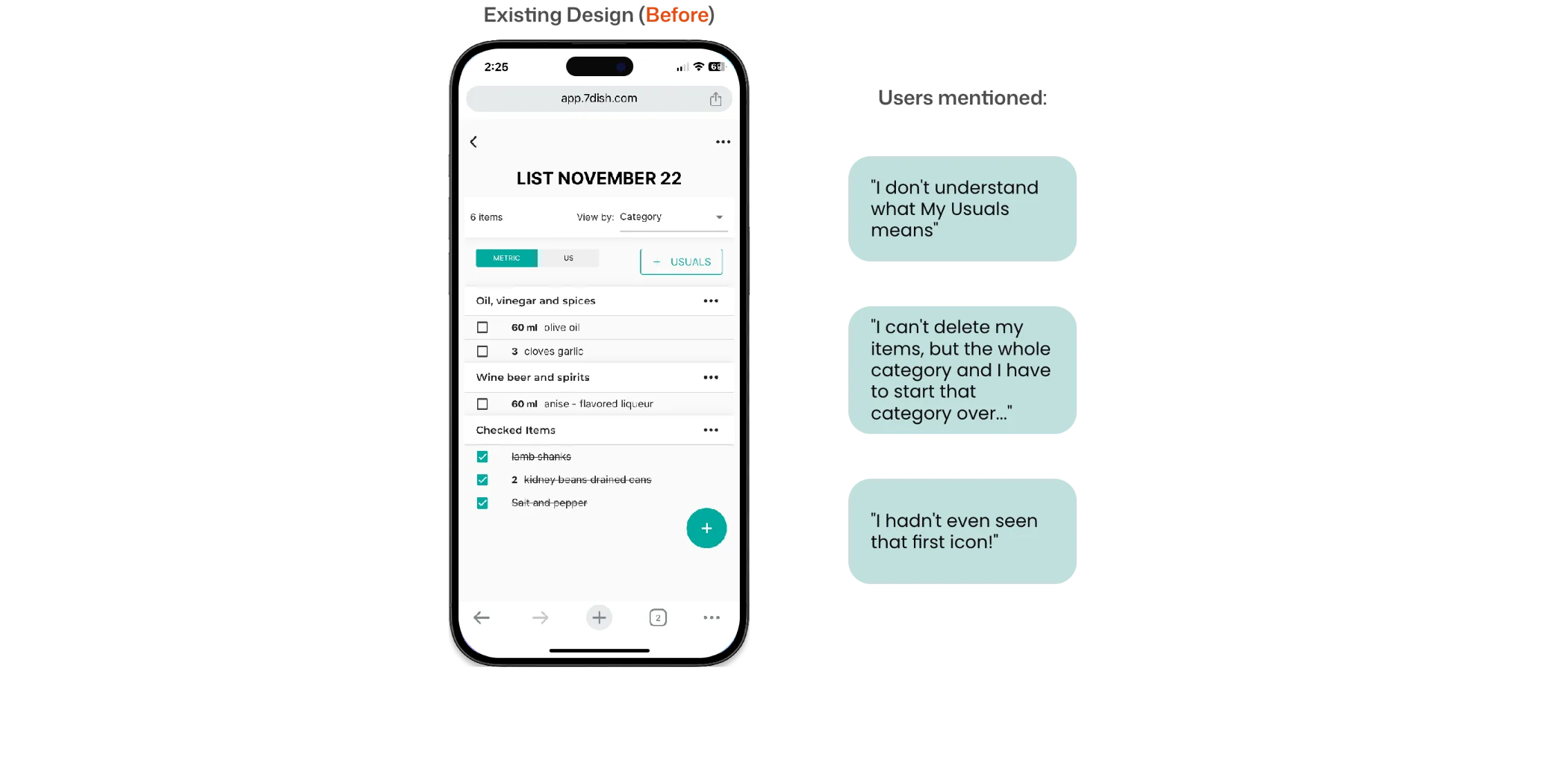 Core Task #3 shopping list redesign, testing and iteration artifacts