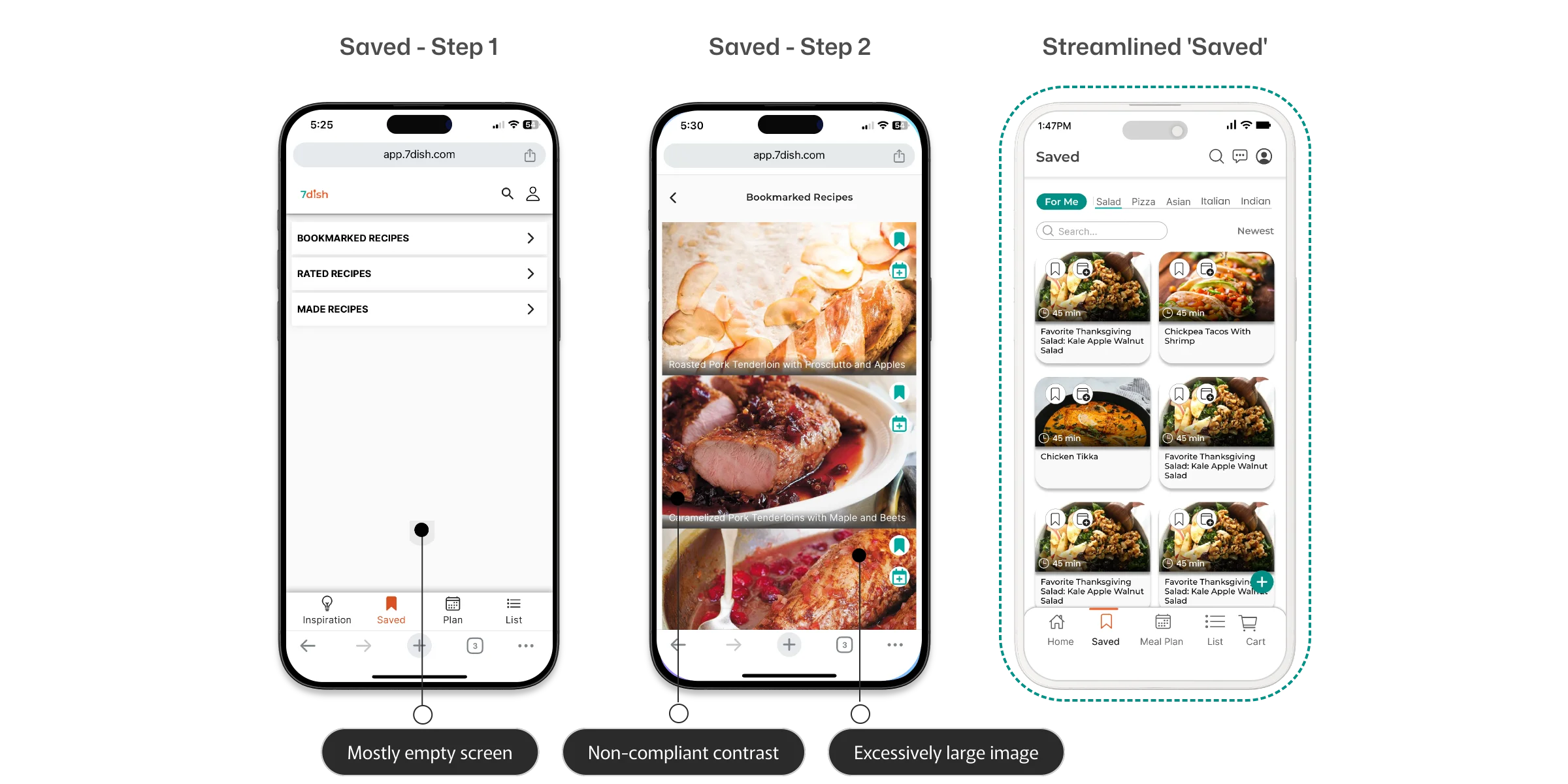Saved Recipes screens showing the new Saved Folders feature
