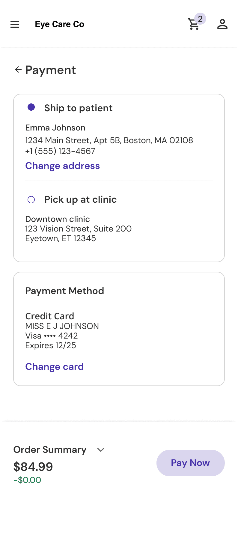 Mobile checkout flow with prescription-aware cart review